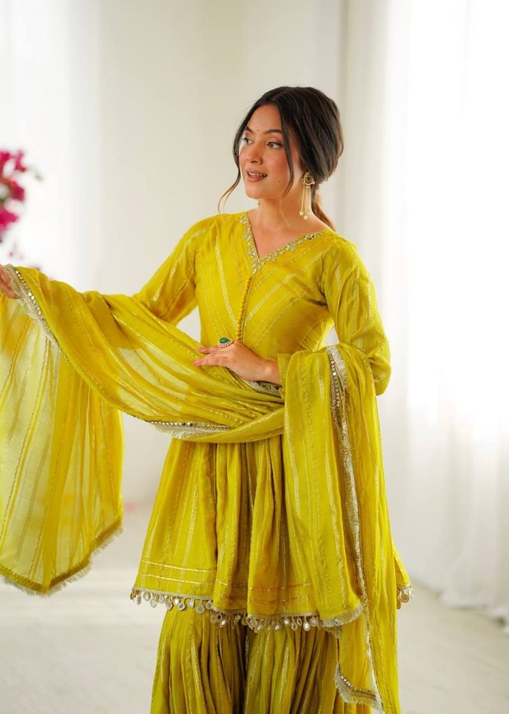Yellow chanderi real mirror with handwork women’s ethnic wear