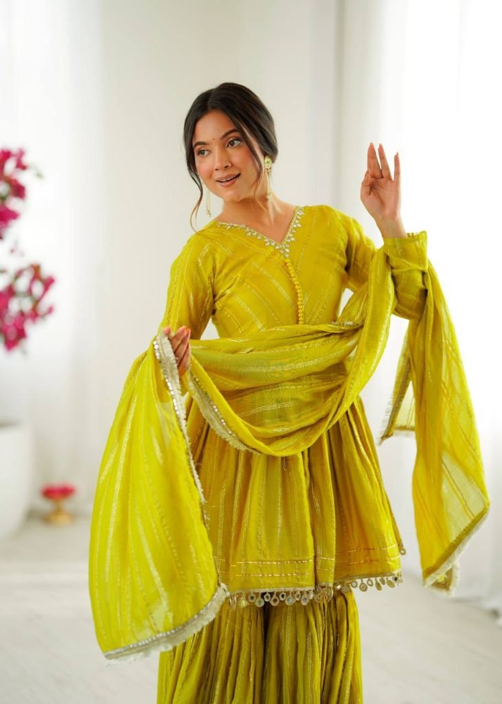 Yellow chanderi real mirror with handwork women’s ethnic wear