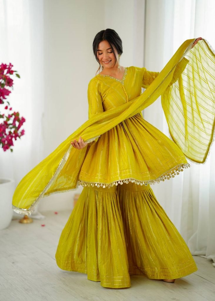 Yellow chanderi real mirror with handwork women’s ethnic wear