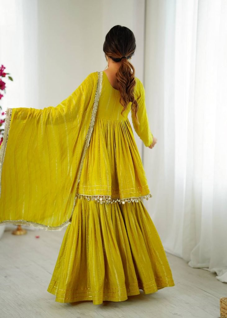Yellow chanderi real mirror with handwork women’s ethnic wear