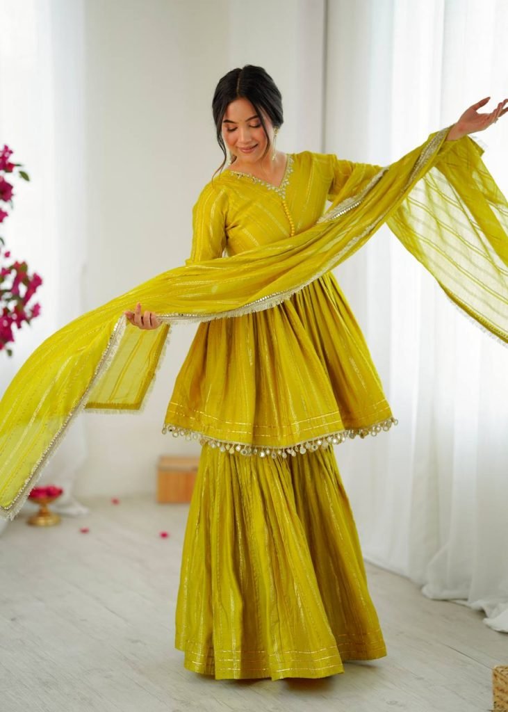 Yellow chanderi real mirror with handwork women’s ethnic wear