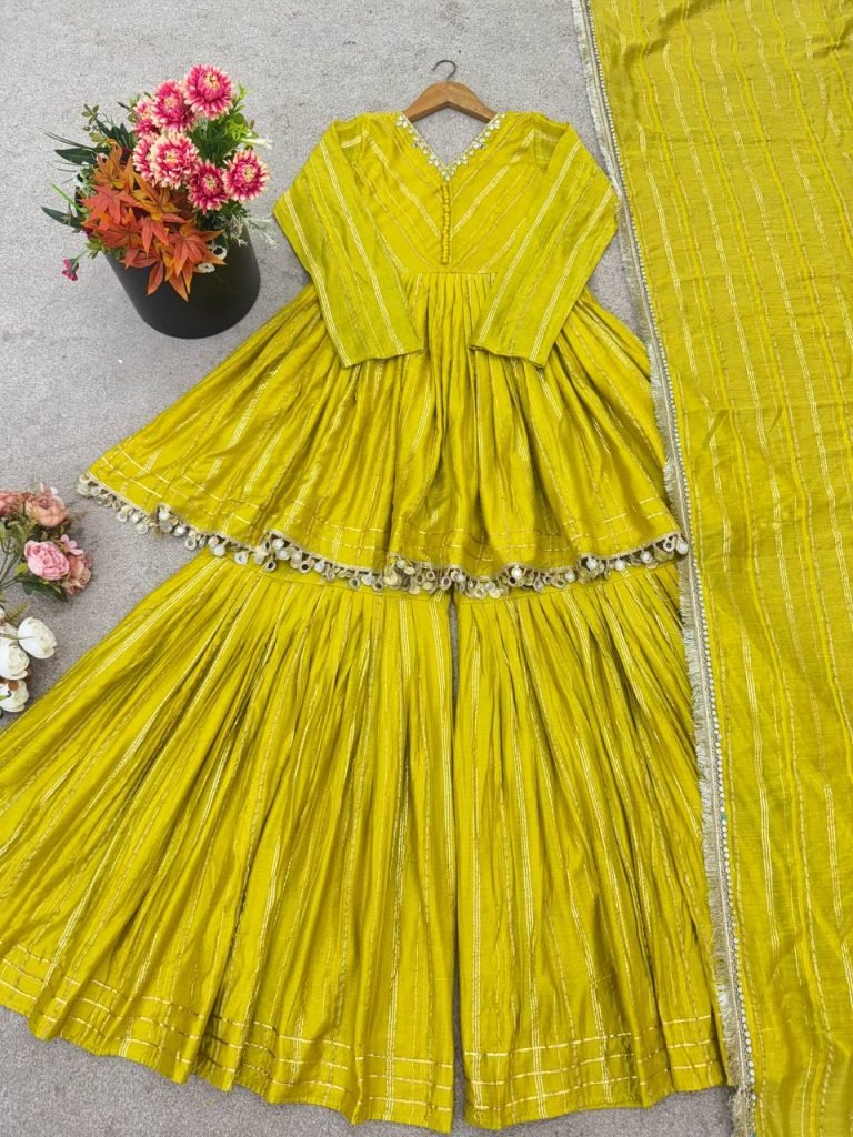Yellow chanderi real mirror with handwork women’s ethnic wear