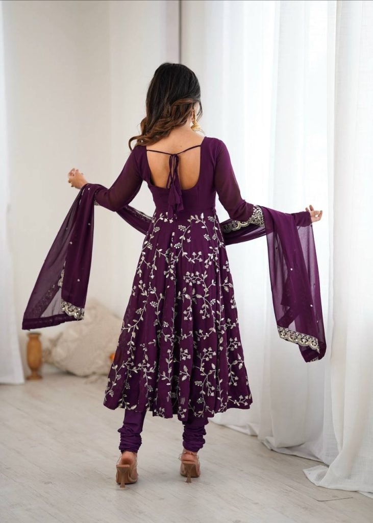 Purple georgette with embroidery sequence work women’s ethnic anarkali gown