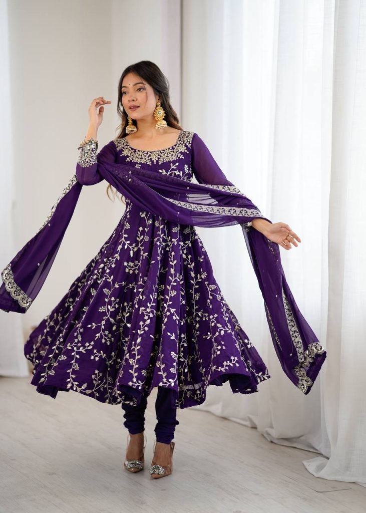Blue georgette with embroidery sequence work women’s ethnic anarkali gown