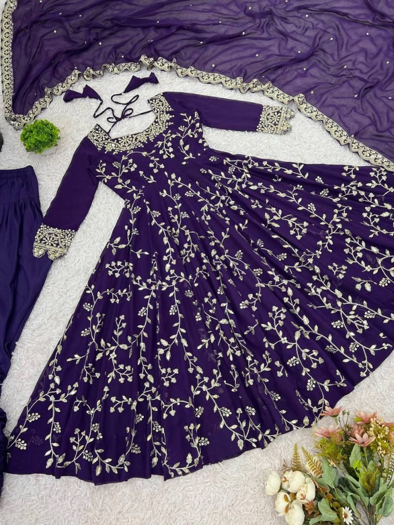 Blue georgette with embroidery sequence work women’s ethnic anarkali gown