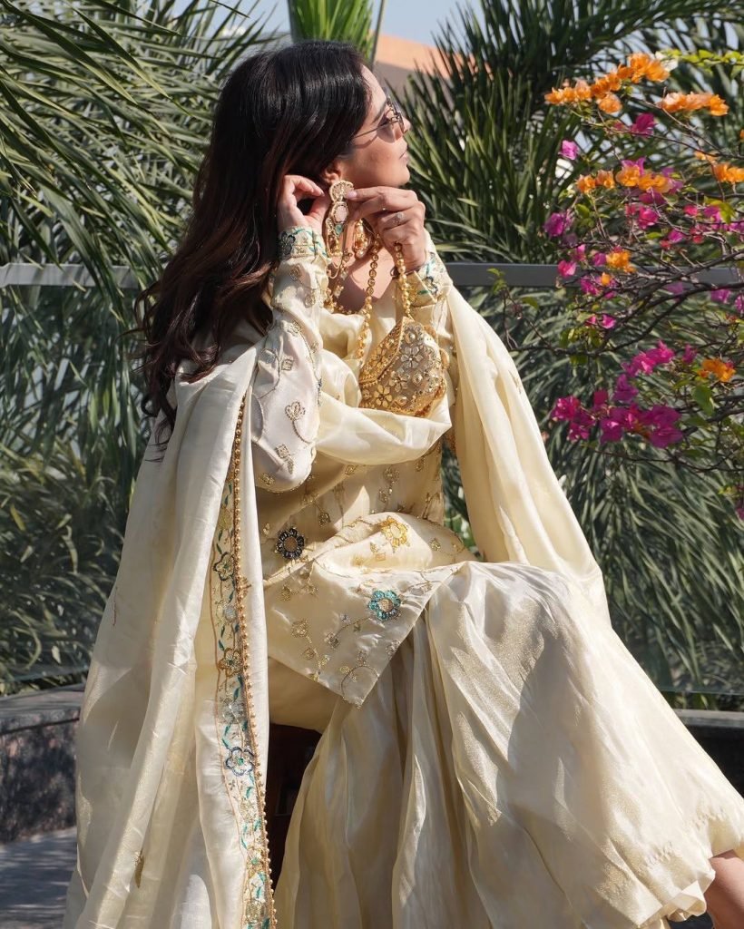 Cream pure chinon embroidery sequence work women’s ethnic wear