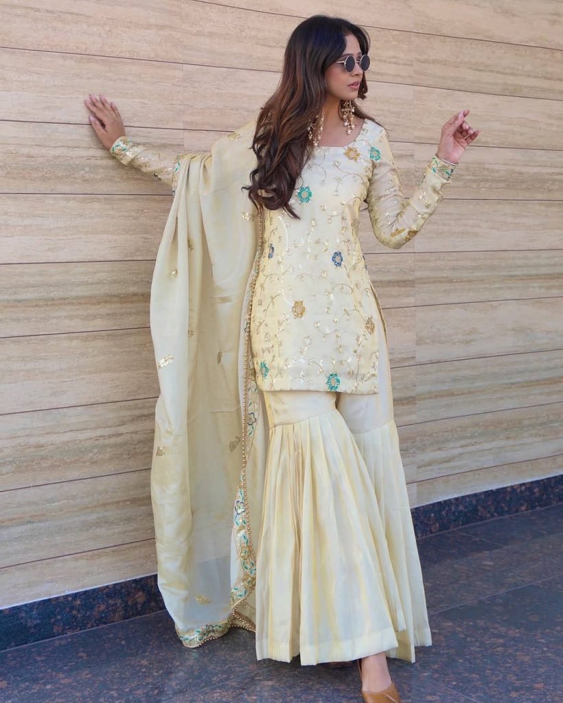 Cream pure chinon embroidery sequence work women’s ethnic wear