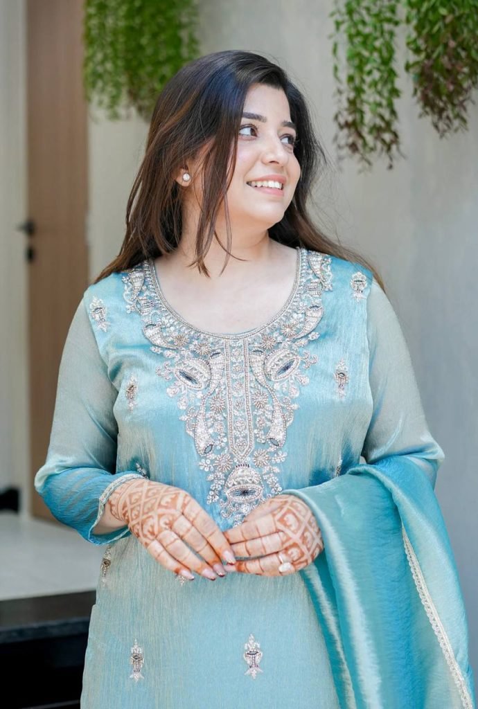 Sky blue pure silky silk with embroidery sequence work top bottom and dupatta set