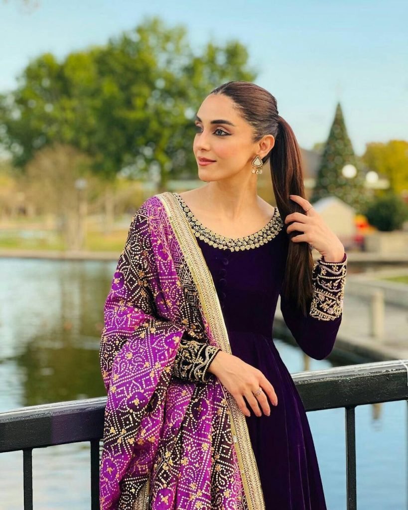 Purple heavy velvet embroidery sequence party gown & dupatta set