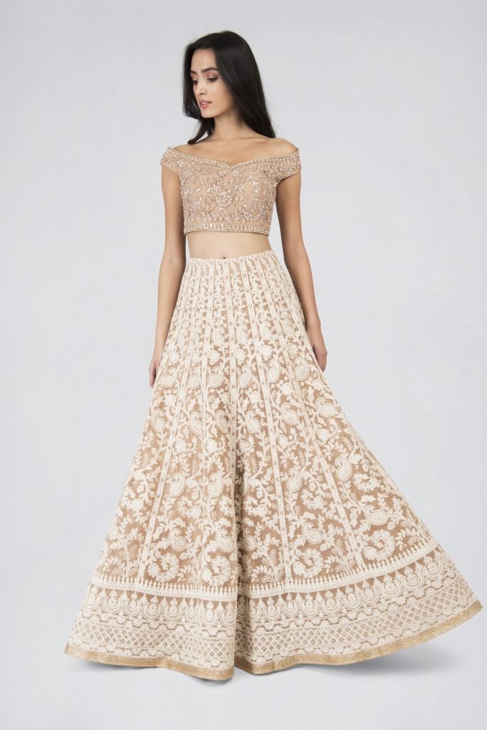 Demanding Net Fabric Chiku Color Party wear Lehenga choli