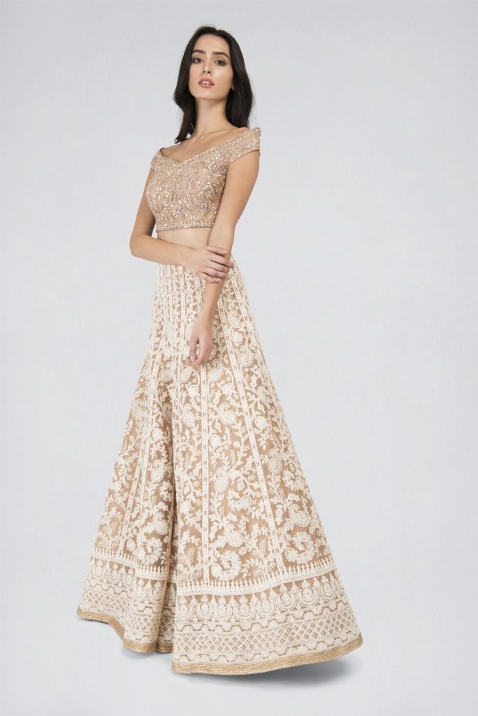 Demanding Net Fabric Chiku Color Party wear Lehenga choli
