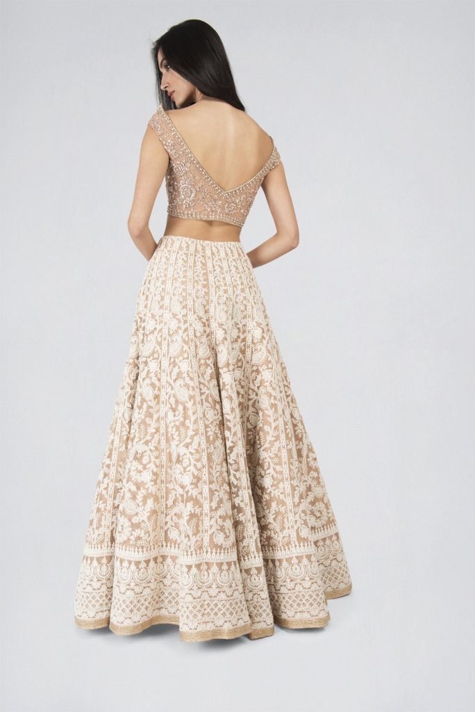 Demanding Net Fabric Chiku Color Party wear Lehenga choli