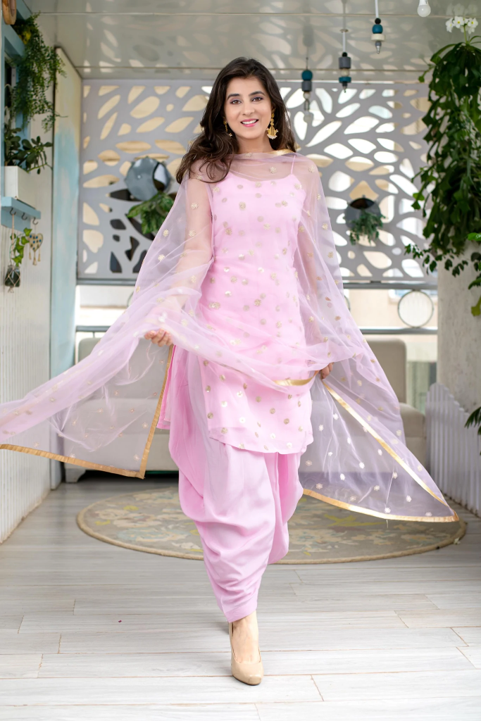 Pink embodies work top bottom and dupatta