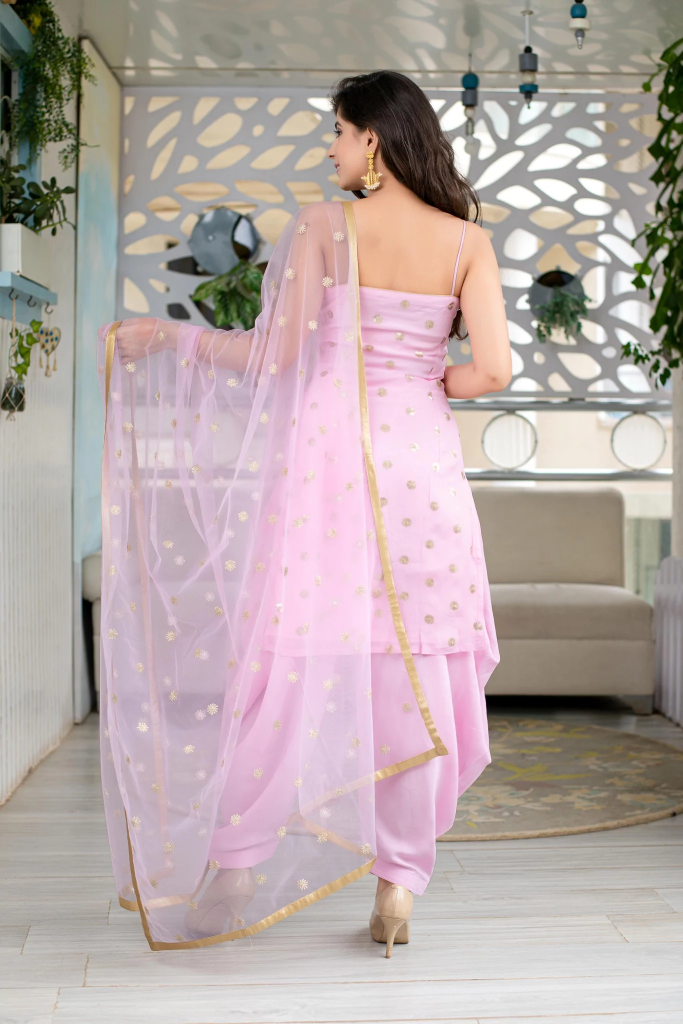 Pink embodies work top bottom and dupatta