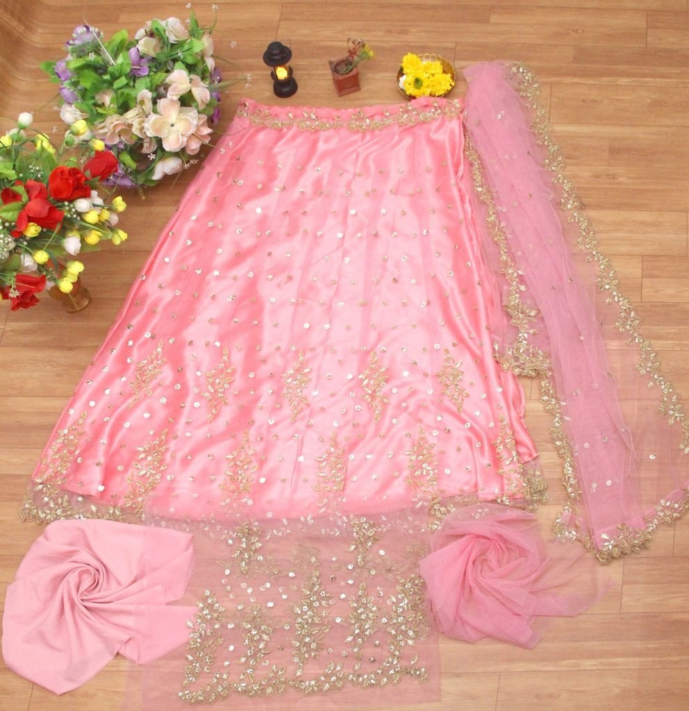 Latest Light Pink Color Sequin Work Lehenga