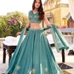 Green chocolate crush embroidery work lehenga choli