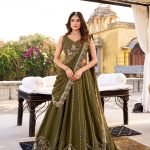 Mehndi chocolate crush embroidery work lehenga choli