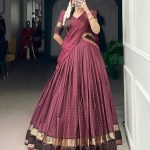 Rani chettinad cotton chex with zari weaving work lehenga choli