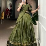 Green chettinad cotton chex with zari weaving work lehenga choli