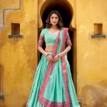 Light green pure chanderi thread work lehenga celebrates pure ethnic wear