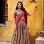 Brown pure chanderi thread work lehenga celebrates pure ethnic wear