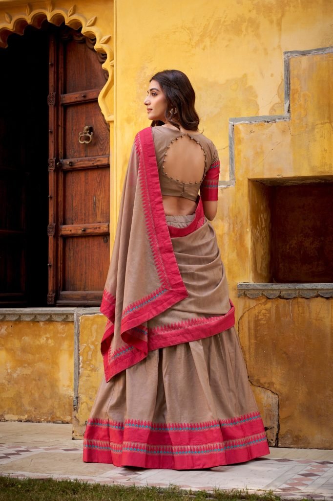 Brown pure chanderi thread work lehenga celebrates pure ethnic wear