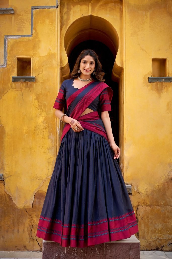Navy blue pure chanderi thread work lehenga celebrates pure ethnic wear