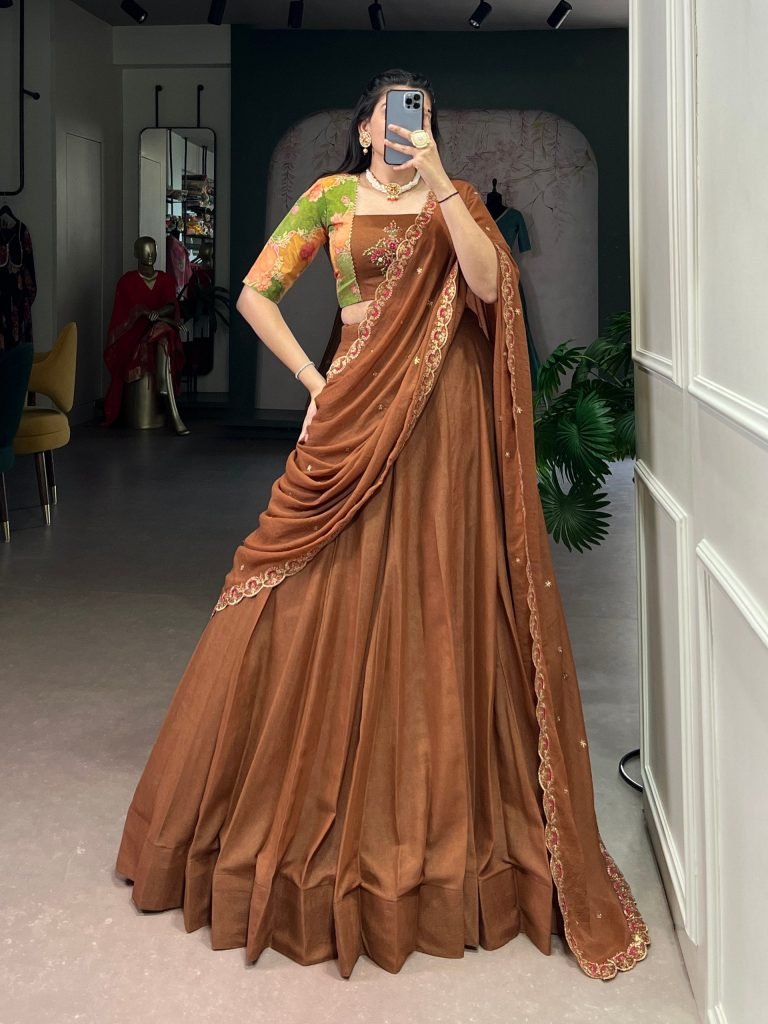 Brown Chocolate Crush embroidery work lehenga, blouse and dupatta