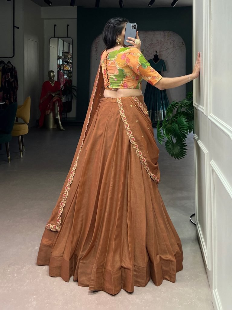 Brown Chocolate Crush embroidery work lehenga, blouse and dupatta