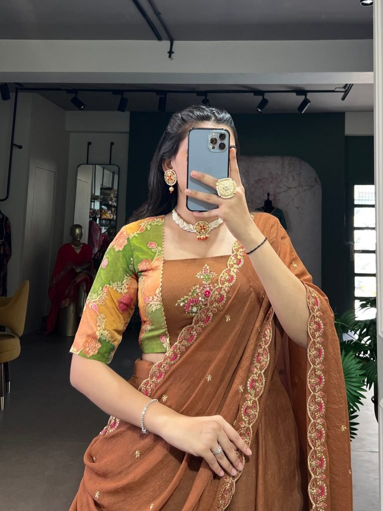 Brown Chocolate Crush embroidery work lehenga, blouse and dupatta