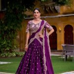 Purple rangoli crush thread embroidery work lehenga choli set
