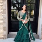 Dark green foux georgette thread with sequence with border raday to wear lehenga saree