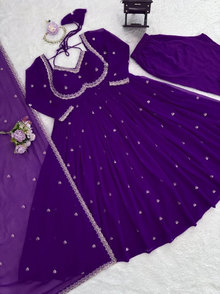 Purple foux georgette Thread with sequence anarkali set