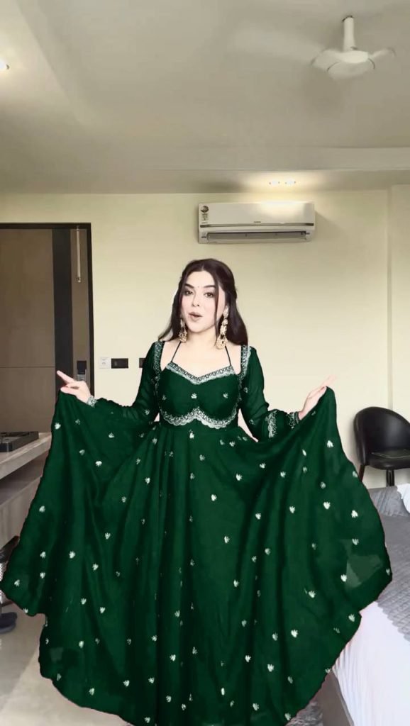 Dark green foux georgette Thread with sequence anarkali set