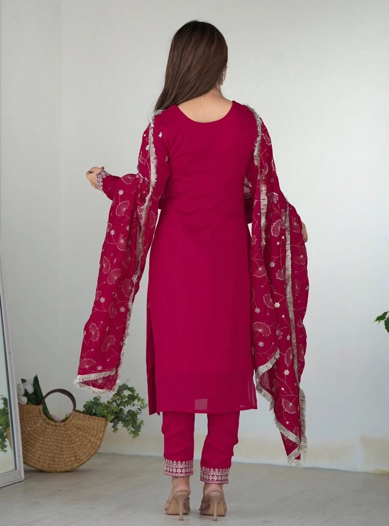 Pink georgette embroidered work Kurta Pant Dupatta Set