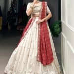 White georgette embellished semi stitched lehenga choli