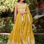 Yellow chinon embroidered zari work lehenga choli