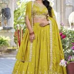Yellow chinon embroidered zari work lehenga choli