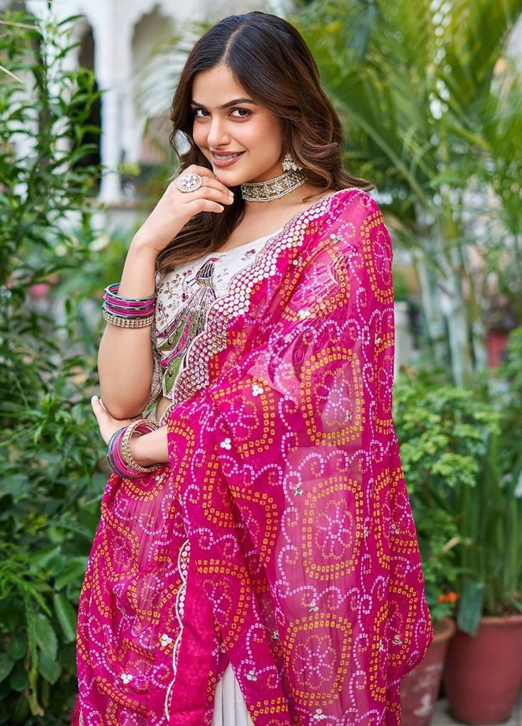 Multicolour georgette embellished semi stitched lehenga choli