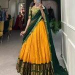 Yellow jacquard embellished semi stitched lehenga choli