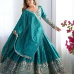 Sea green chinon embroidered sequins lace semi stitched lehenga choli