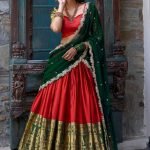 Red jacquard embroidered zari work semi stitched lehenga choli
