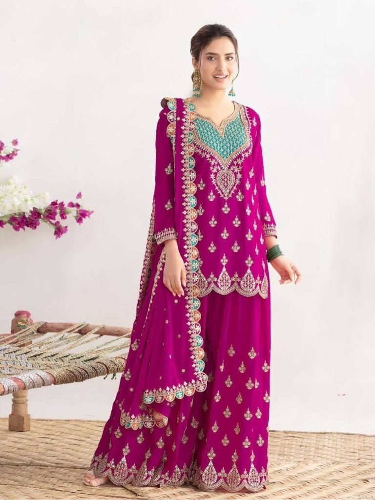 Rani fox georgette with Shine embroidery work gown & pent & dupatta