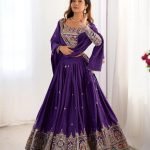 Purple chinon embellished semi stitched lehenga choli