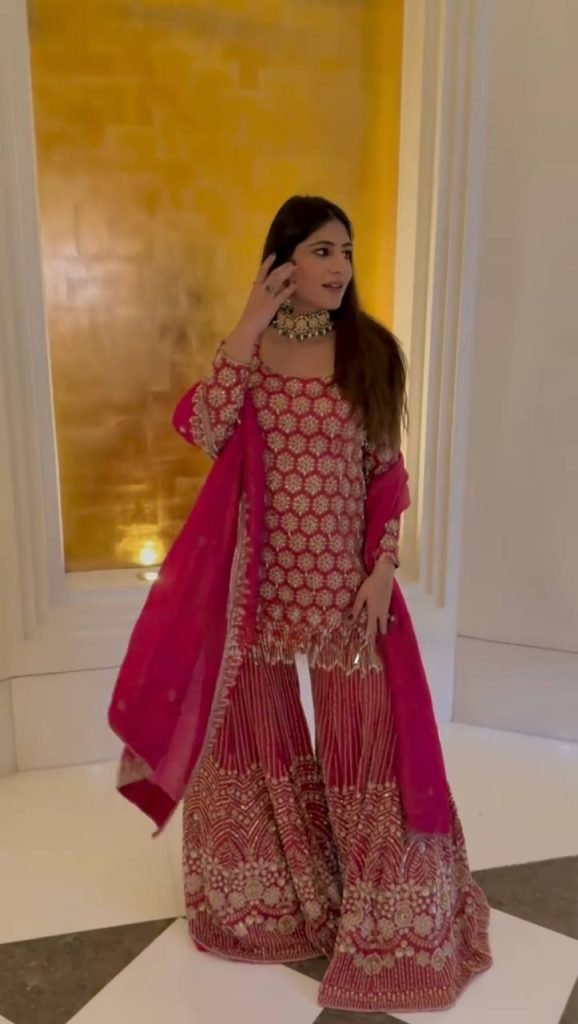 Red foux georgette thread with  sequence work top-sharara and dupatta set