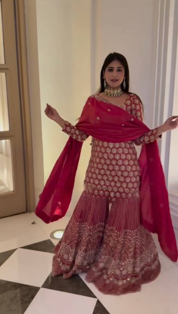 Red foux georgette thread with  sequence work top-sharara and dupatta set