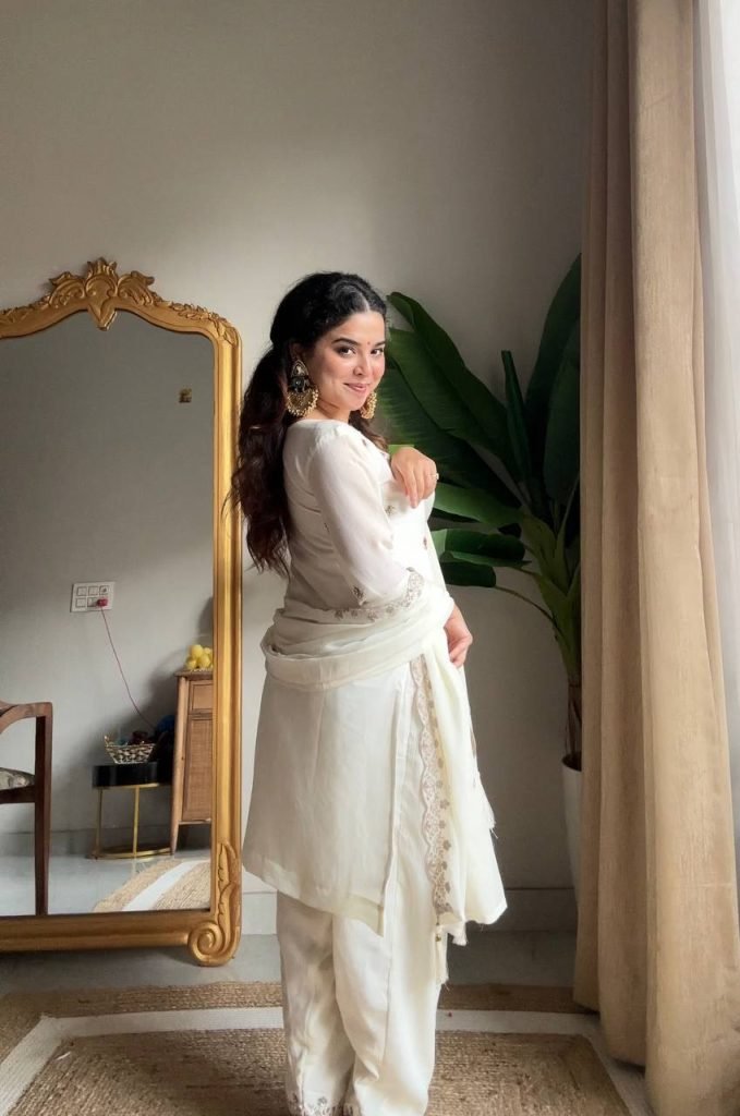White chinon sequence embroidery work kurti salwar and dupatta