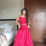 Pink crape sequence embroidery work blouse-skirt and dupatta