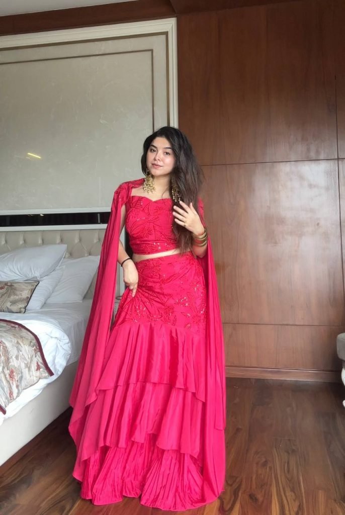 Pink crape sequence embroidery work blouse-skirt and dupatta