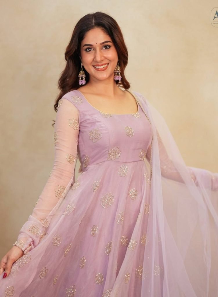 Light purple soft organza embroidery work gown-pant and dupatta set
